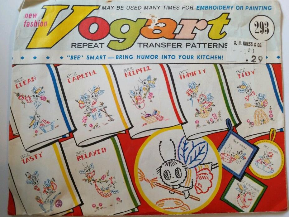 Sewing Transfer Pattern 293 CUT VOGART Vtg Embroidery Painting BEE Smart Advice