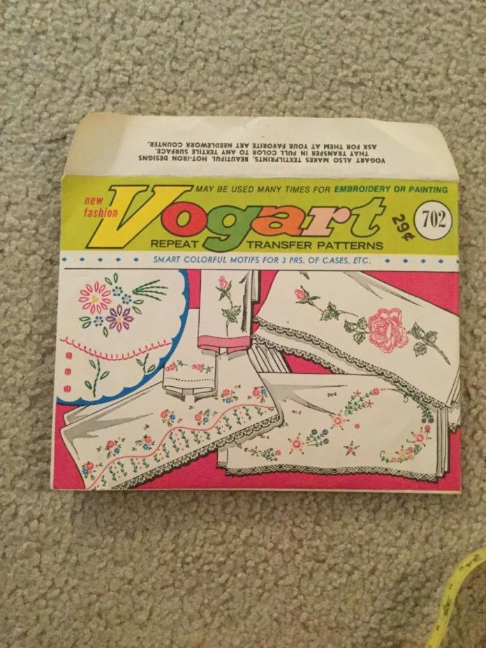 Vogart 702 Original  Hand Embroidery Transfer Pattern Roses Daisies Cut