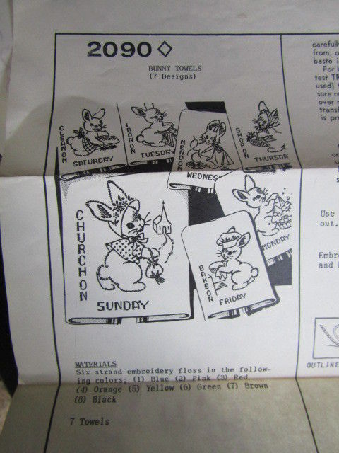 Vintage Transfer Pattern Bunny Towels