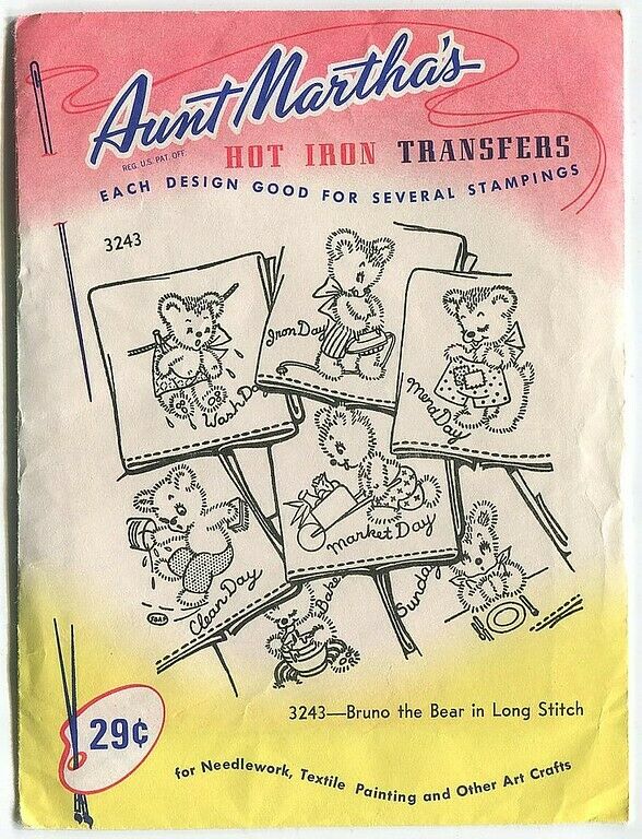1970s Vintage Bruno the Teddy Bear Day of Week DOW Aunt Martha Transfer 3243