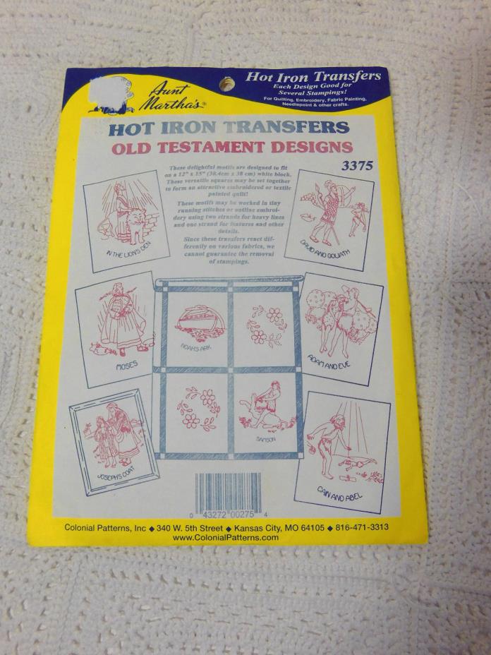 Aunt Marthas Hot Iron Transfers Old Testament Designs Quitlting Embroidery NEW