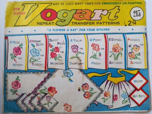 Sewing Transfer Pattern 215 VOGART Vtg Embroidery Painting Flower A Day Kitchen