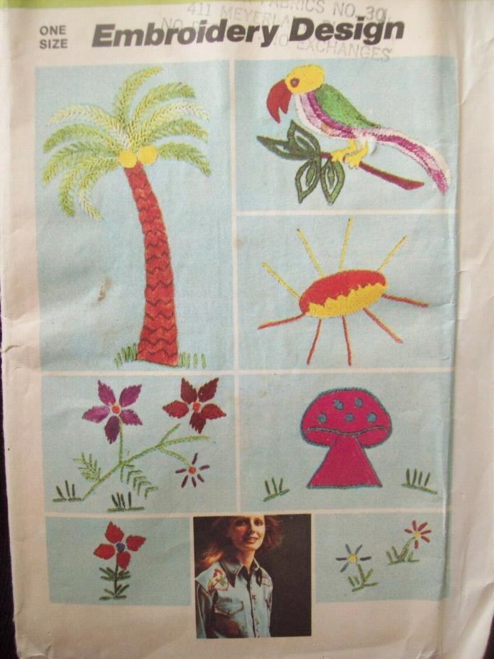 Transfer Pattern Embroidery Vintage Simplicity Pattern 6198 circa 1970s NOS