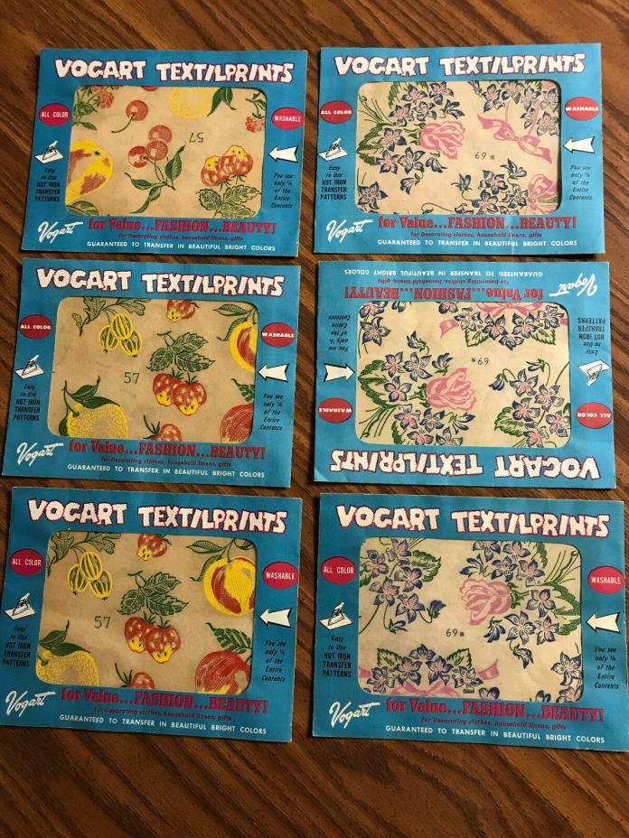 VOGART TEXTILPRINTS Lot of 6 packages Vintage iron on transfer patterns #57#69