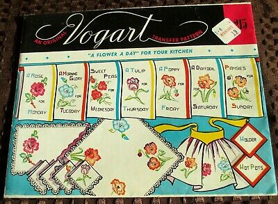 Vintage Vogart Hot Iron Transfer 215 DOW A Flower A Day For Your Kitchen 1950s