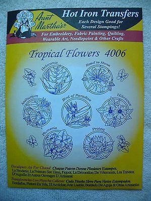 AUNT MARTHA'S IRON-ON TRANSFERS: Tropical Flowers, heliconia anthurium more 4006