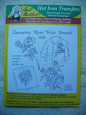 AUNT MARTHA'S IRON-ON TRANSFERS: Carnation/Rose/Tulip/Jonquil, embroidery, 3924
