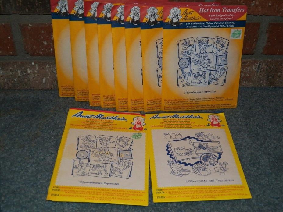 LOT OF 10 AUNT MARTHA'S HOT IRON TRANSFERS BARNYARD HAPPENINGS FRUITS & VEGES