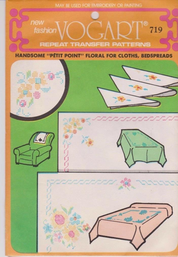 Vintage Vogart Hot Iron On Embroidery Transfer Pattern 719 Bedspread Clothes