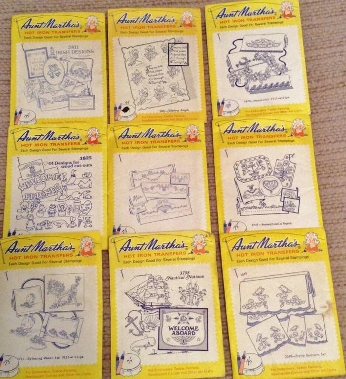 NOS Lot of 27 Aunt Martha's Hot Iron Transfer/Stamp Patterns Embroidery Unopened