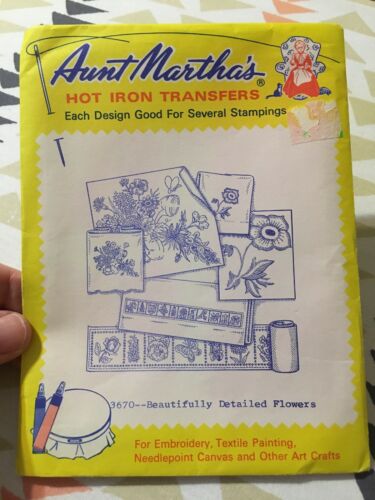 Aunt Marthas Hot Iron Transfers 3670 Beautifully Detailed Flowers For Crafts
