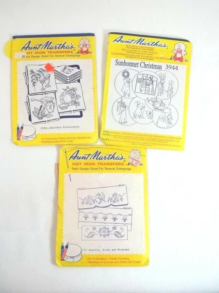 Aunt Martha's Hot Iron Transfers Embroidery Needlepoint Lot of 3