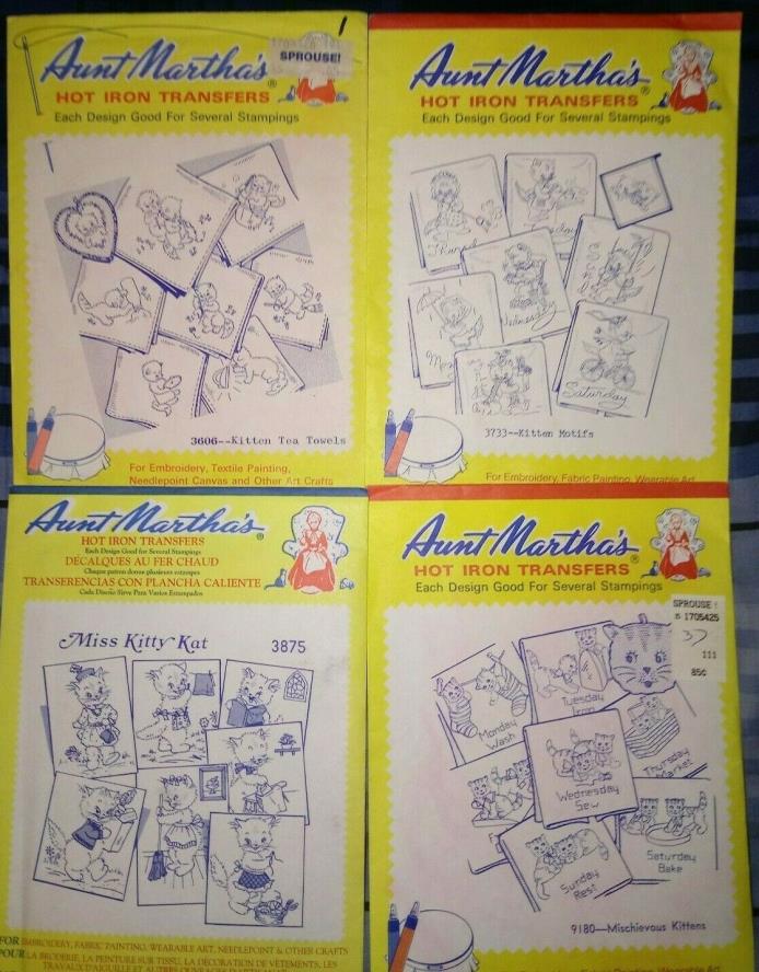 Aunt Martha's Hot Iron Transfers Lot of 4 kittens cats