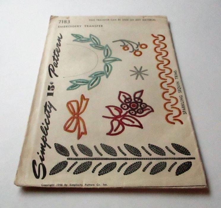 1940s Vintage Simplicity Embroidery Transfer Pattern 7183 Sequin Clothing Trims