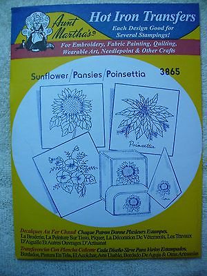 AUNT MARTHA'S IRON-ON TRANSFERS: Sunflower/Pansies/Poinsettia, embroidery, 3865