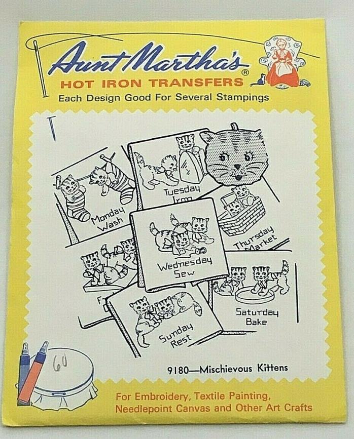 Aunt Martha's Hot Iron Transfers 9180 Mischievous Kittens