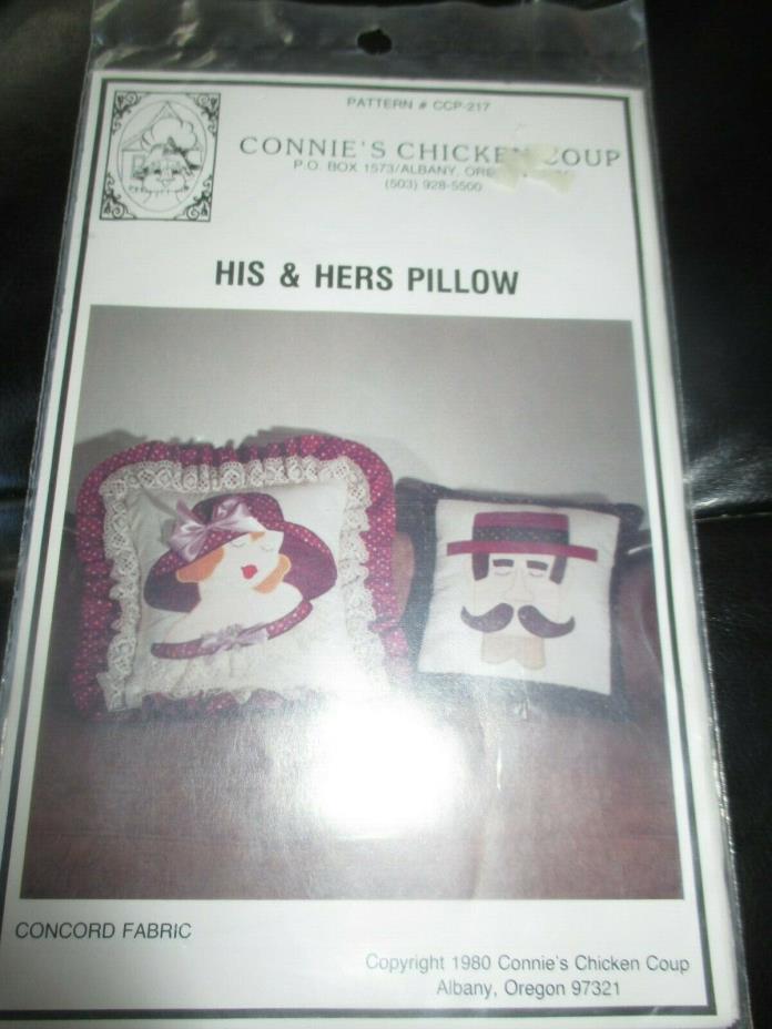 VINTAGE Connie's Chicken Coop HIS & HERS PILLOWS Quilting/Sewing PATTERN - 1980