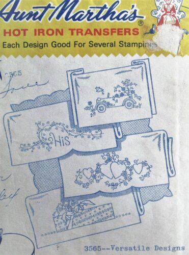 VTG Aunt Marthas 3565 Pretty Pillowcase Linens Embroidery Transfer Pattern UNCUT