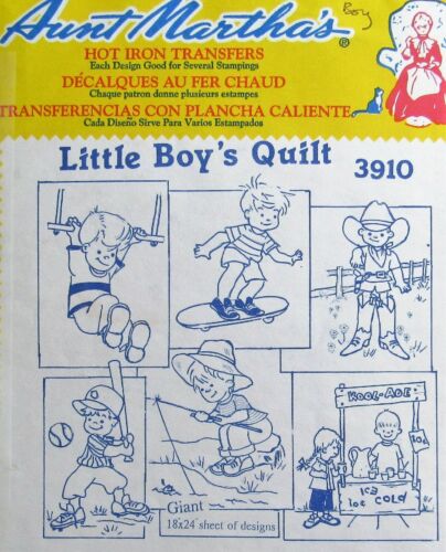 VTG Aunt Marthas 3910 Little Boy's Quilt Cute Blocks Embroidery Transfer Pattern