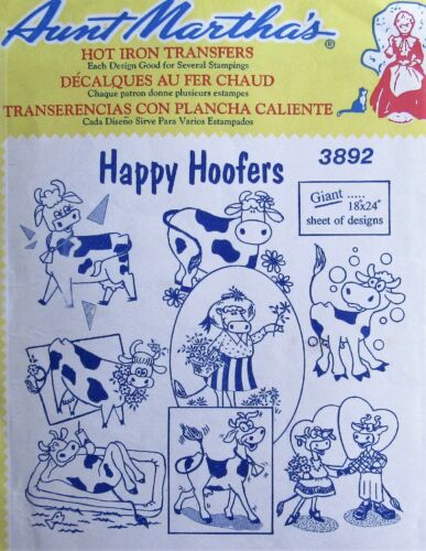 VTG Aunt Marthas 3892 HaPPy HooFeRs Holstein Cows Embroidery Transfer Pattern FF