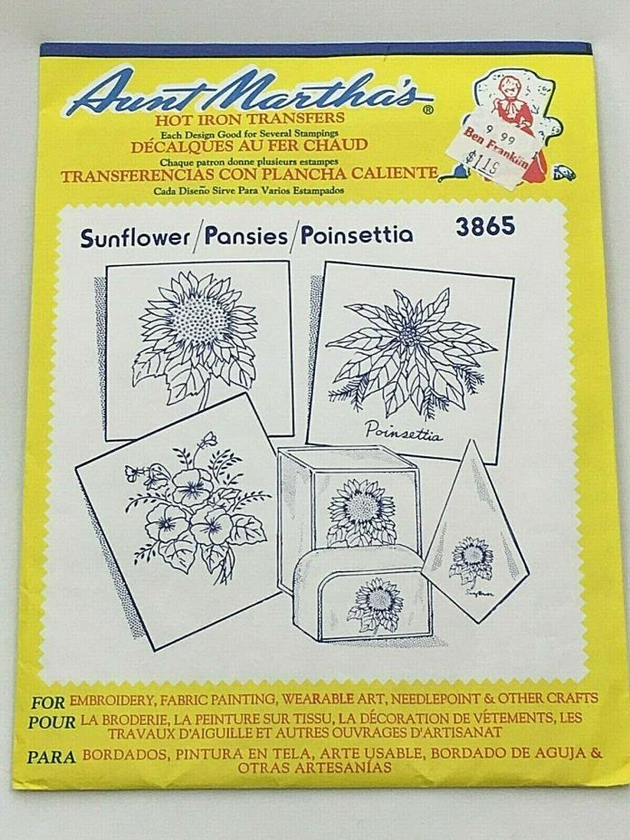 Aunt Martha's Hot Iron Transfers 3865 Sunflower / Pansies / Poinsettia
