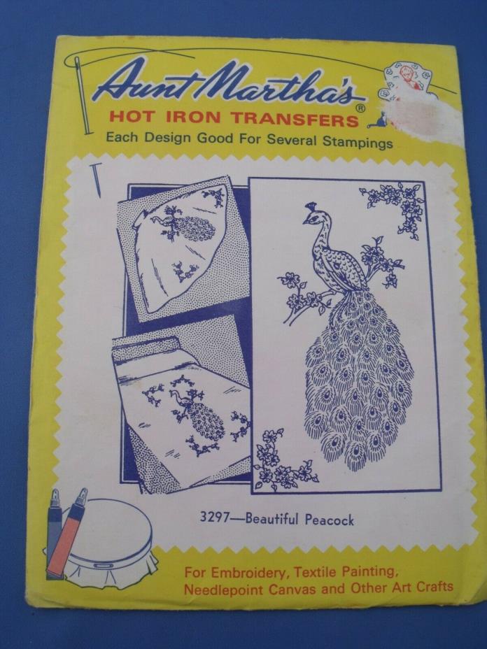 Vintage Aunt Marthas Embroidery Transfer Peacock #3297 Bedspread skirt