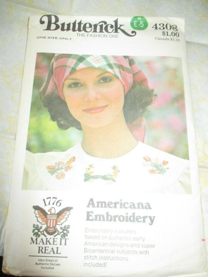 VINTAGE Butterick IRON-ON Embroidery TRANSFERS - #4308 AMERICANA THEME