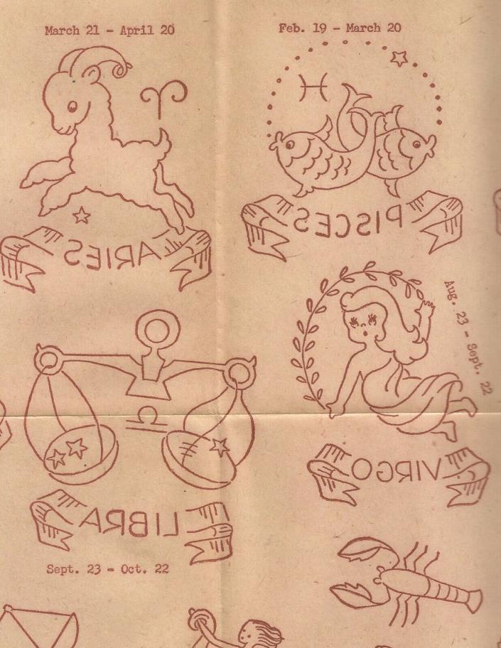 Zodiac Embroidery Transfer Patterns Emb Motif Vintage Mail Order