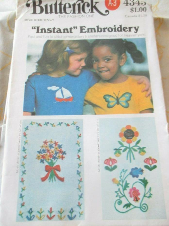 VINTAGE Butterick IRON-ON Embroidery TRANSFERS - #4345 ASSORTED THEMES