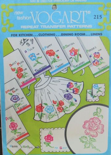 VTG Vogart 215 Days of Week Flowers Hot Pads Iron Embroidery Transfer Pattern FF