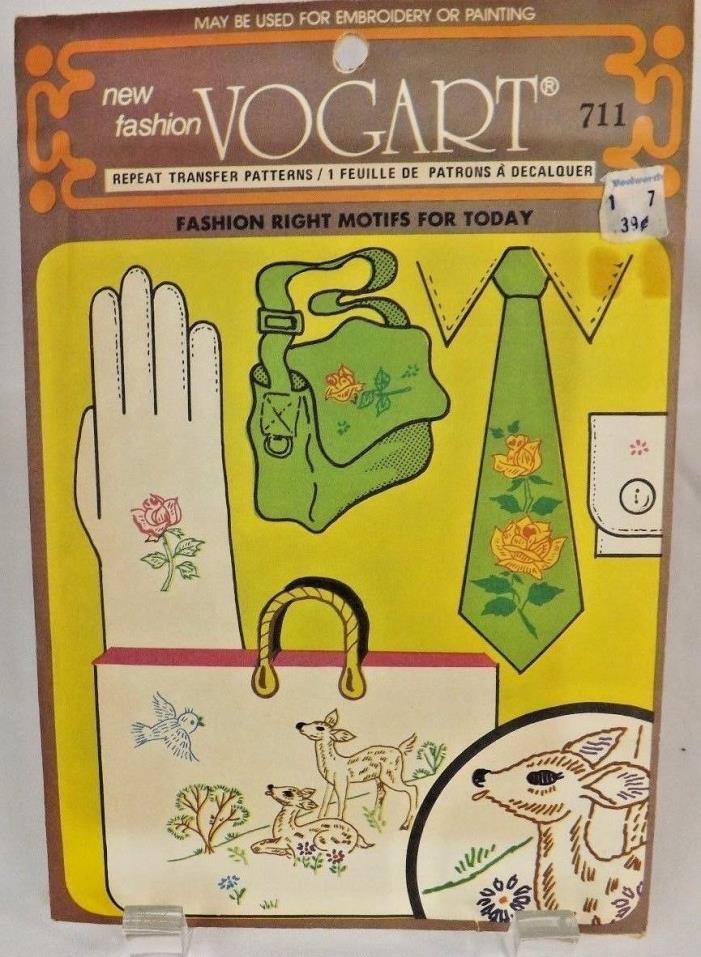 Vintage Vogart Embroidery Pattern Transfers 711 Deers Roses Bluebirds