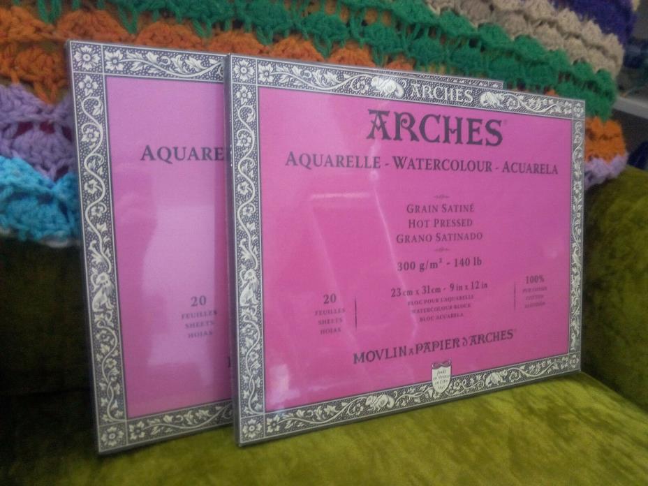 Lot of 2 - Arches Aquarelle Watercolour Blocks - Hot pressed 140lb 9x12 sealed