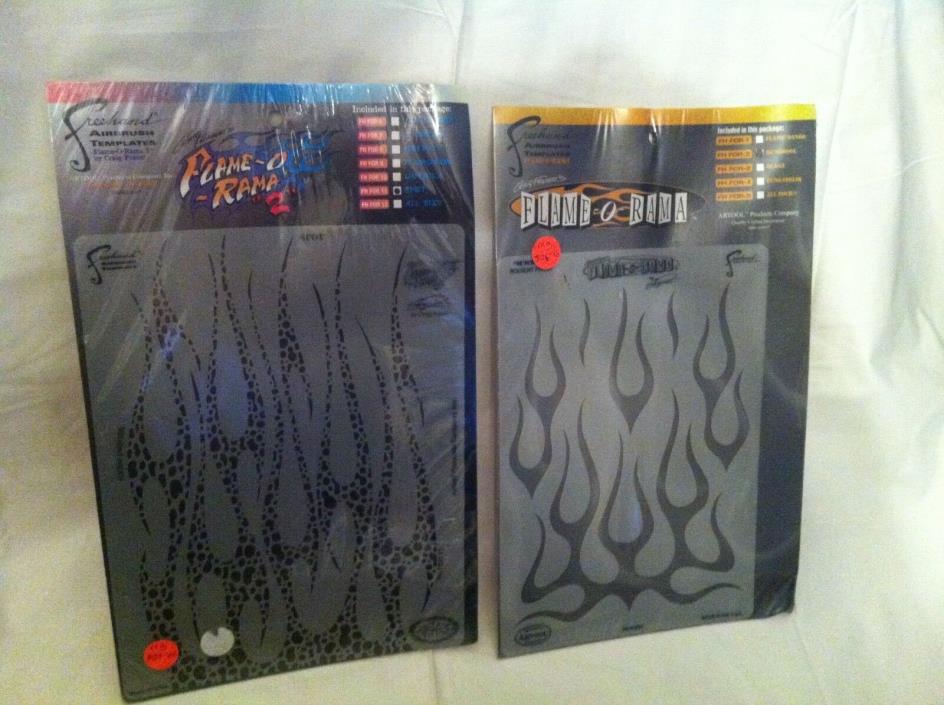 2 RARE Artool Freehand Iwata Craig Fraser Flame-O-Rama 2 Airbrush Paint Stencil