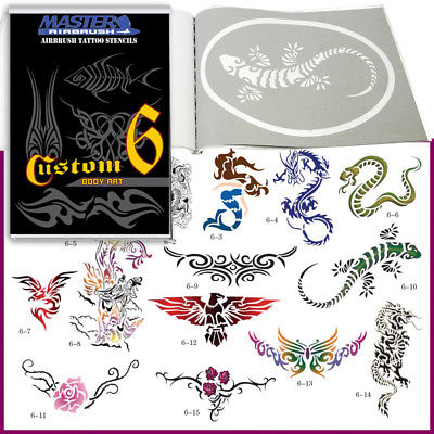 SET 6 BOOK 15 Lg Reusable Airbrush Temporary Tattoo Stencil Art Designs Template