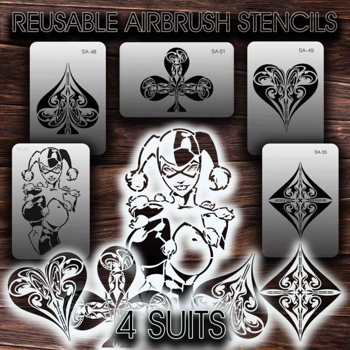 Airbrush Stencils REUSABLE 4 SUITS New VINYL (adhesive)