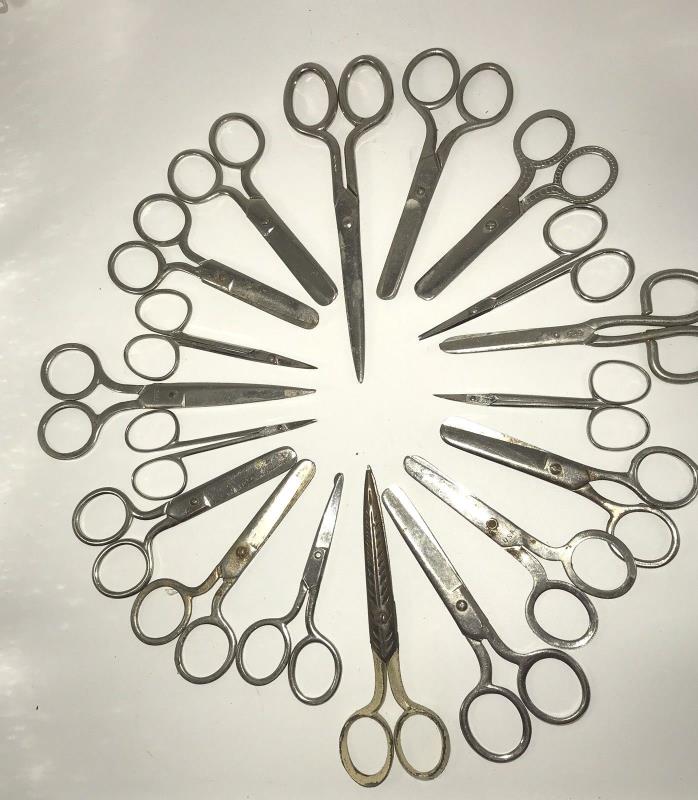 18 Vtg Scissors School Classroom Children Sewing Curve Nail Steam Punk Alter Art