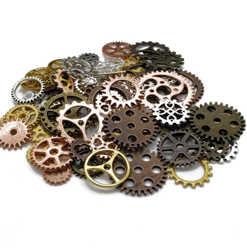 100 Gram Approx 80pcs DIY Assorted Color Antique Metal Steampunk Gears Charms