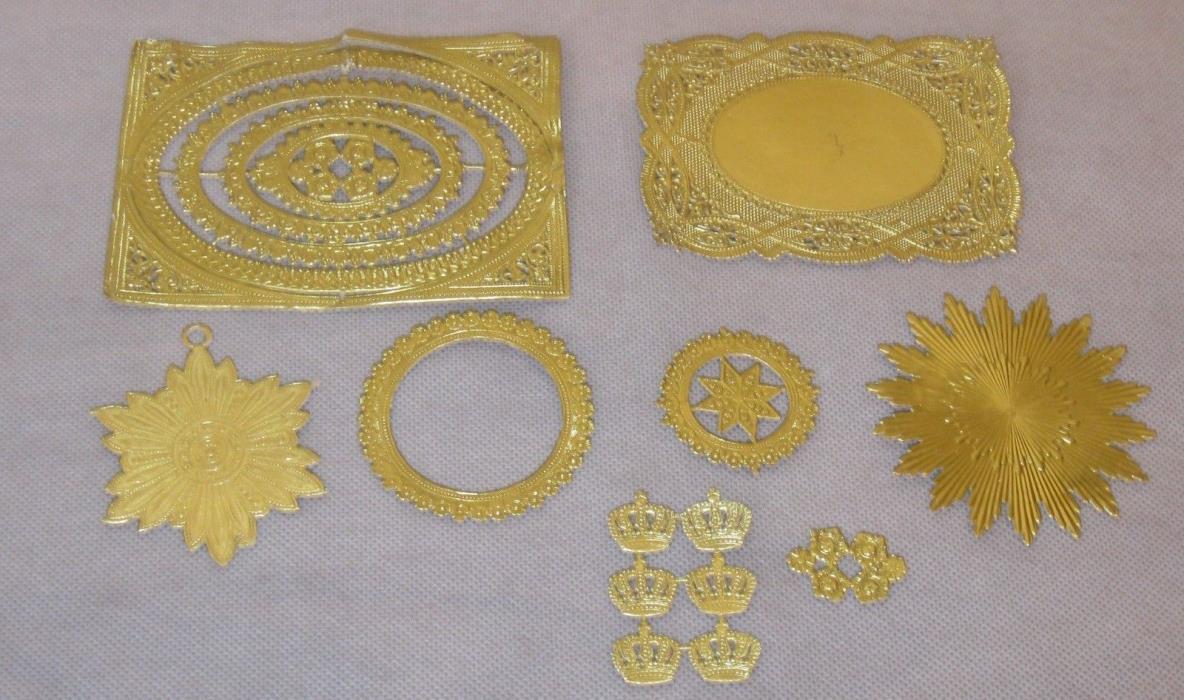 Vintage Shiny Gold Paper Lot 8 Pcs. Crafting Altered Art Unused Paper Shapes