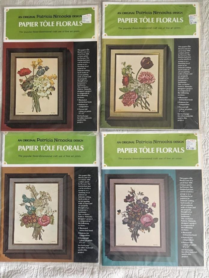 Vtg Papier Paper Tole Kit Set of 4 18th c Floral Prints Patricia Nimocks 3D Art