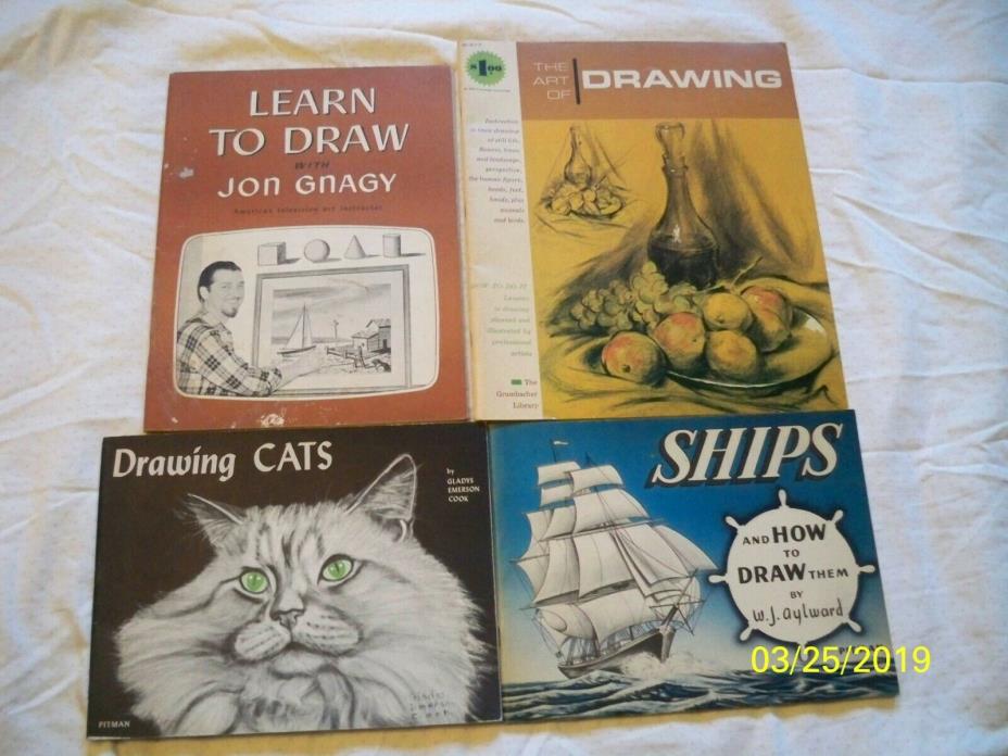 Learn to Draw with Jon Gnagy 1950 plus three  Vintage Drawing Books lot