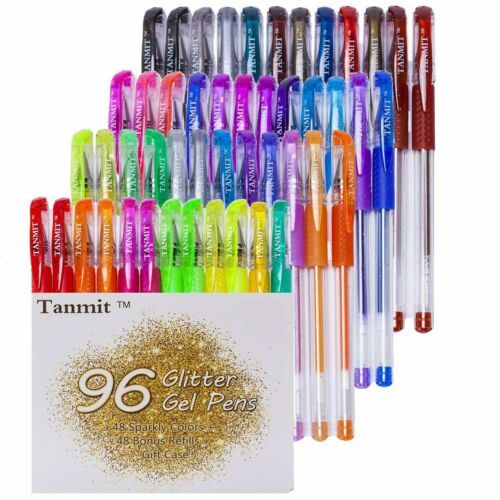 Tanmit Glitter Gel Pens, 96 Coloring Set Including 48 Sparkly Colors & Refills