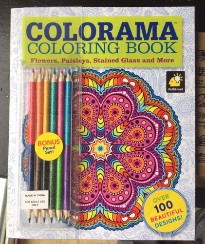 ADULT COLORING BOOK  64 PAGES WITH OVER 100 DESIGNS, W/COLOR PENCILS, COLORAMA