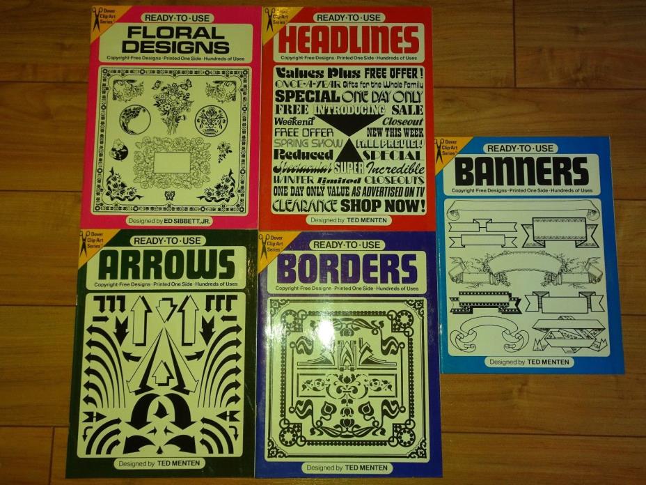 Vintage 5 Dover Ready-To-Use Clip Art books headlines, banners,borders,arrow NEW