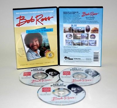 BOB ROSS JOY OF PAINTING DVD SET 31 / 3 DVDS WITH 13 PAINTINGS 6 1/2 HRS/0 SHIP