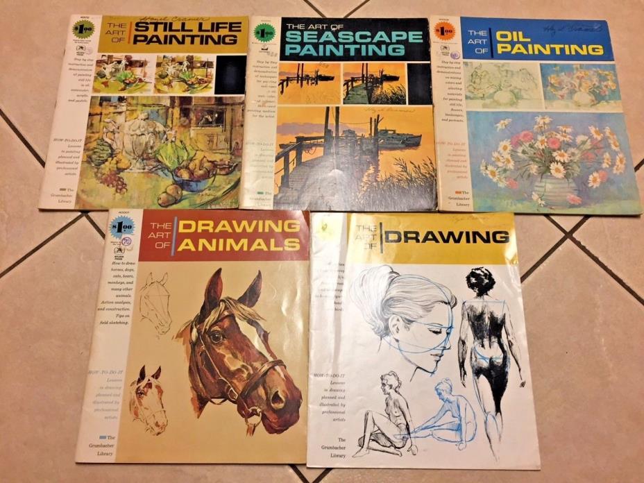 5 Grumbacher Library Art Books Still Life/Seascapes/Oil Painting,Drawing Animals