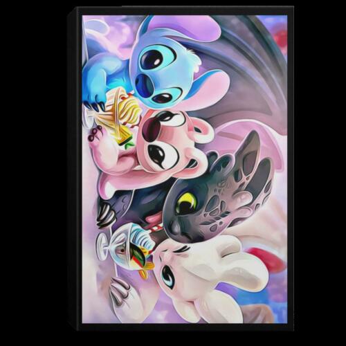 Stitch Couple and Night Fury Light Fury Couple CANPO75 Black Canvas .75in Framed