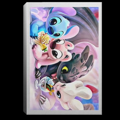 Stitch Couple and Night Fury Light Fury Couple CANPO75 Canvas .75in Framed
