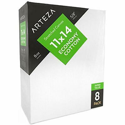 Arteza 11x14" Stretched White Blank Canvas, Bulk Pack Of 8, Primed, 100% For