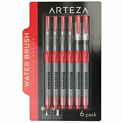 Arteza Water Brush Pens - Self-moistening Portable (Assorted Tips, Set Of 6)