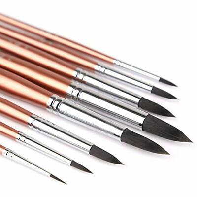 Round Watercolor Detail Paint Brushes Goat Hair 8pcs For Watercolors, Acrylics,